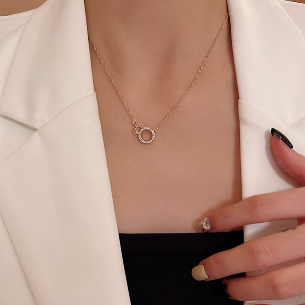 14k gold over sterling silver diamond circle necklace